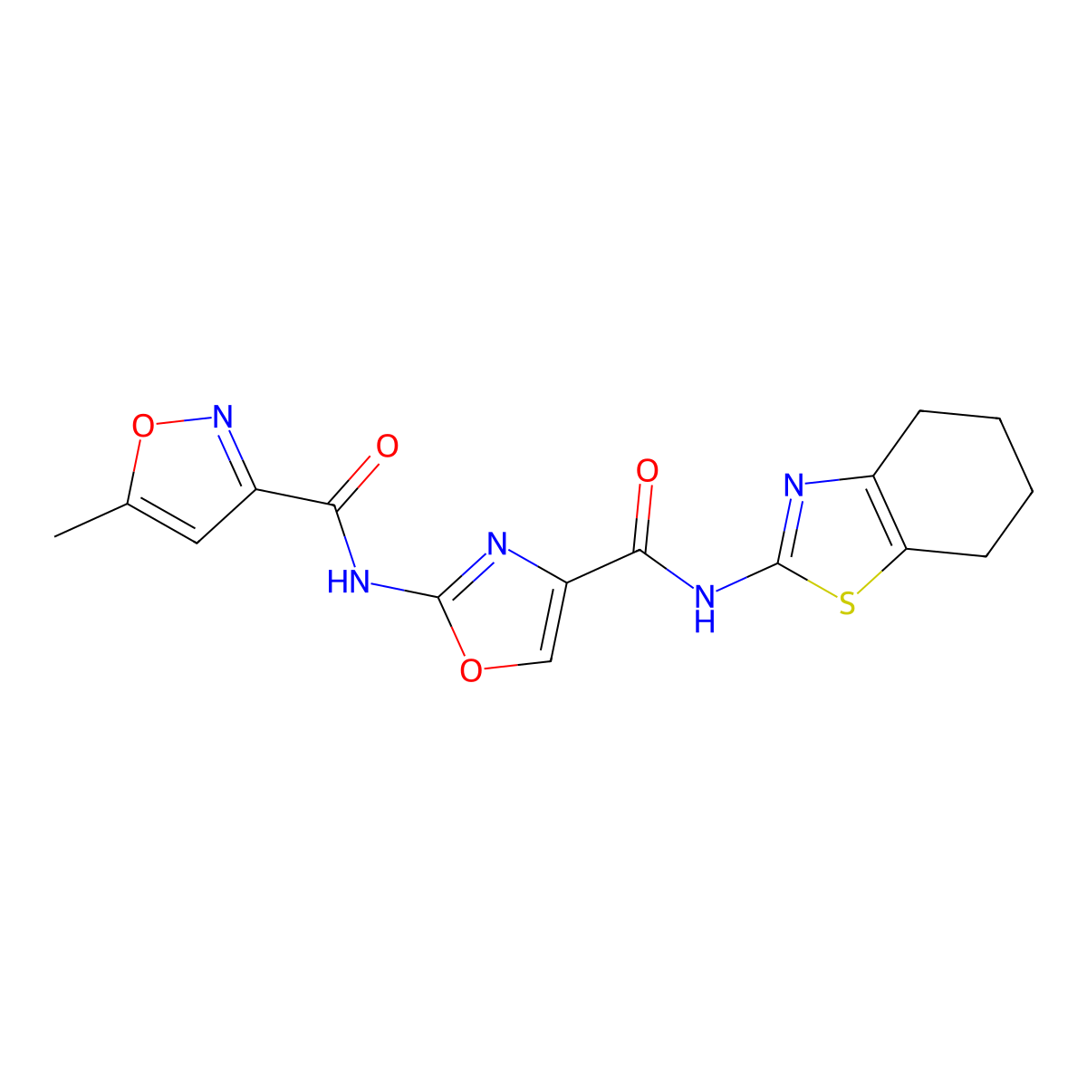 5-methyl-N-(4-((4,5,6,7-tetrahydrobenzo[d]thiazol-2-yl)carbamoyl)oxazol-2-yl)isoxazole-3-carboxamide molecular structure, CAS 1428360-28-4