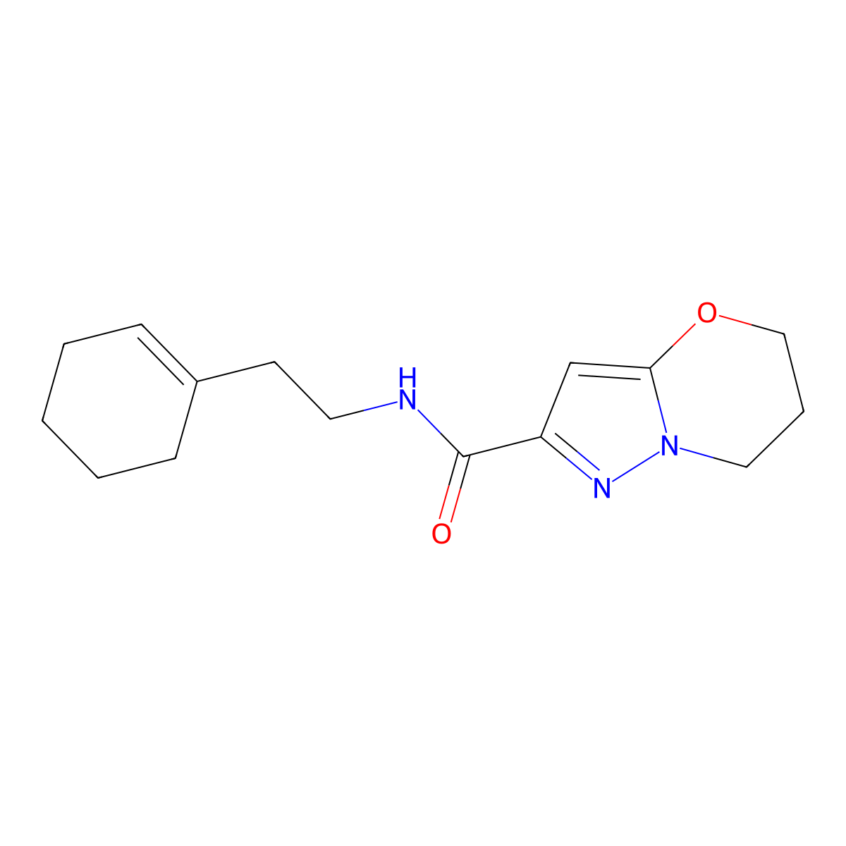 N-(2-(cyclohex-1-en-1-yl)ethyl)-6,7-dihydro-5H-pyrazolo[5,1-b][1,3]oxazine-2-carboxamide molecular structure, CAS 1428360-35-3