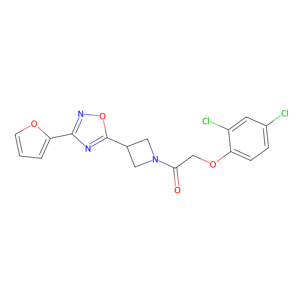 2-(2,4-Dichlorophenoxy)-1-(3-(3-(furan-2-yl)-1,2,4-oxadiazol-5-yl)azetidin-1-yl)ethanone molecular structure, CAS 1428362-18-8