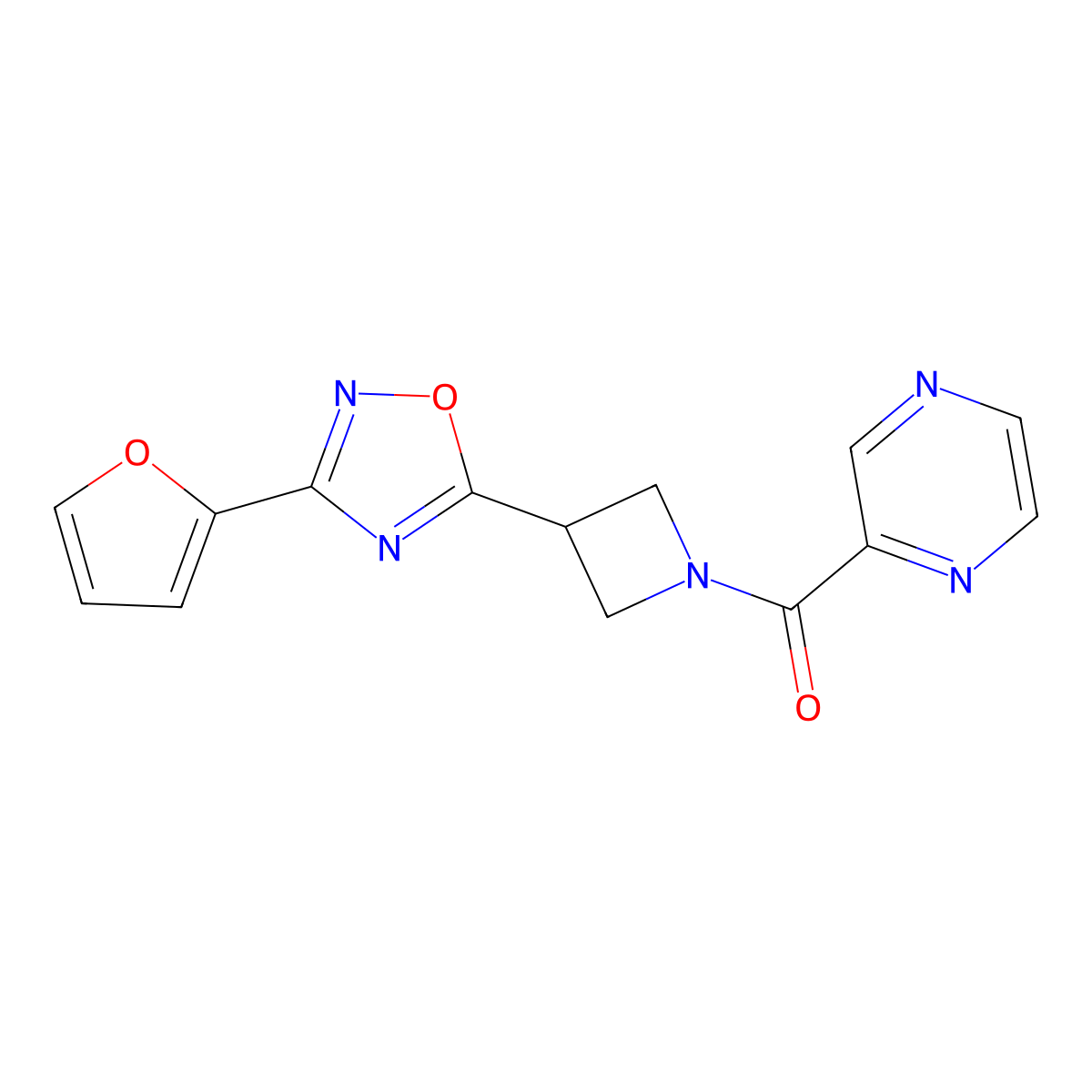2-{3-[3-(Furan-2-YL)-1,2,4-oxadiazol-5-YL]azetidine-1-carbonyl}pyrazine molecular structure, CAS 1428362-20-2