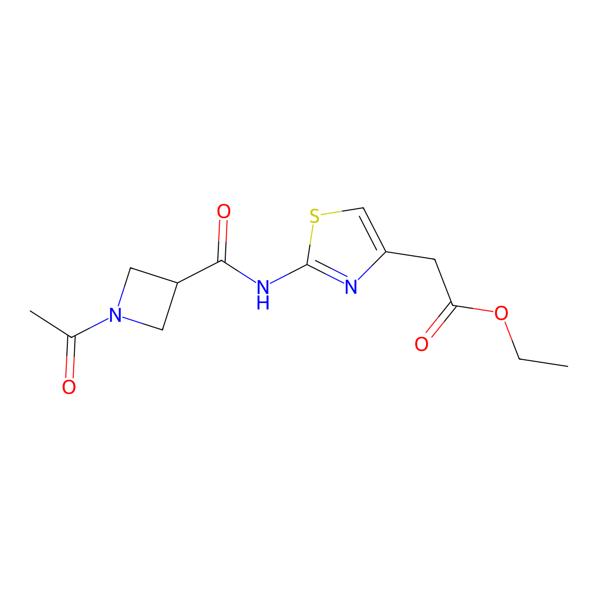 Ethyl 2-(2-(1-acetylazetidine-3-carboxamido)thiazol-4-yl)acetate molecular structure, CAS 1428362-25-7