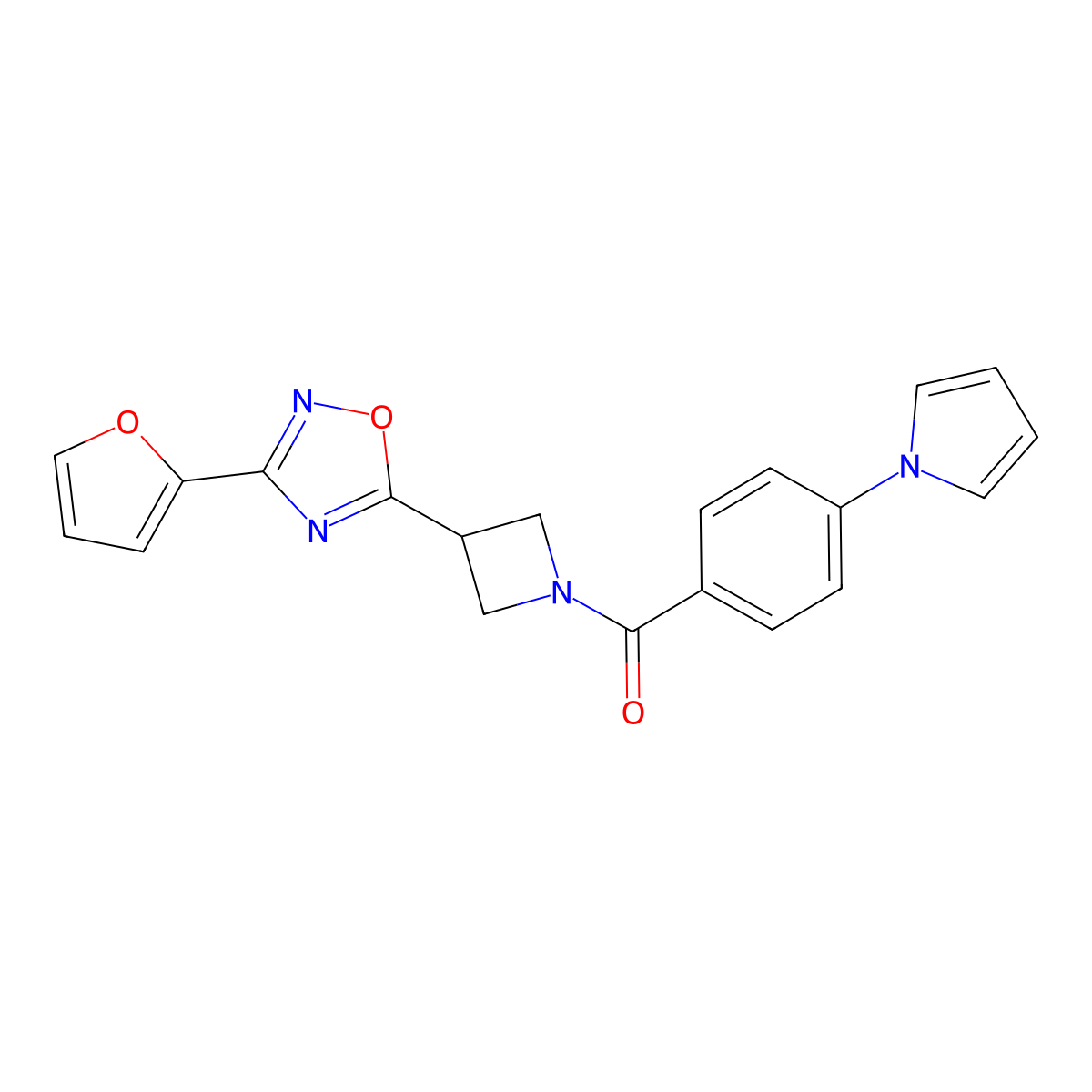 (4-(1H-pyrrol-1-yl)phenyl)(3-(3-(furan-2-yl)-1,2,4-oxadiazol-5-yl)azetidin-1-yl)methanone molecular structure, CAS 1428362-27-9