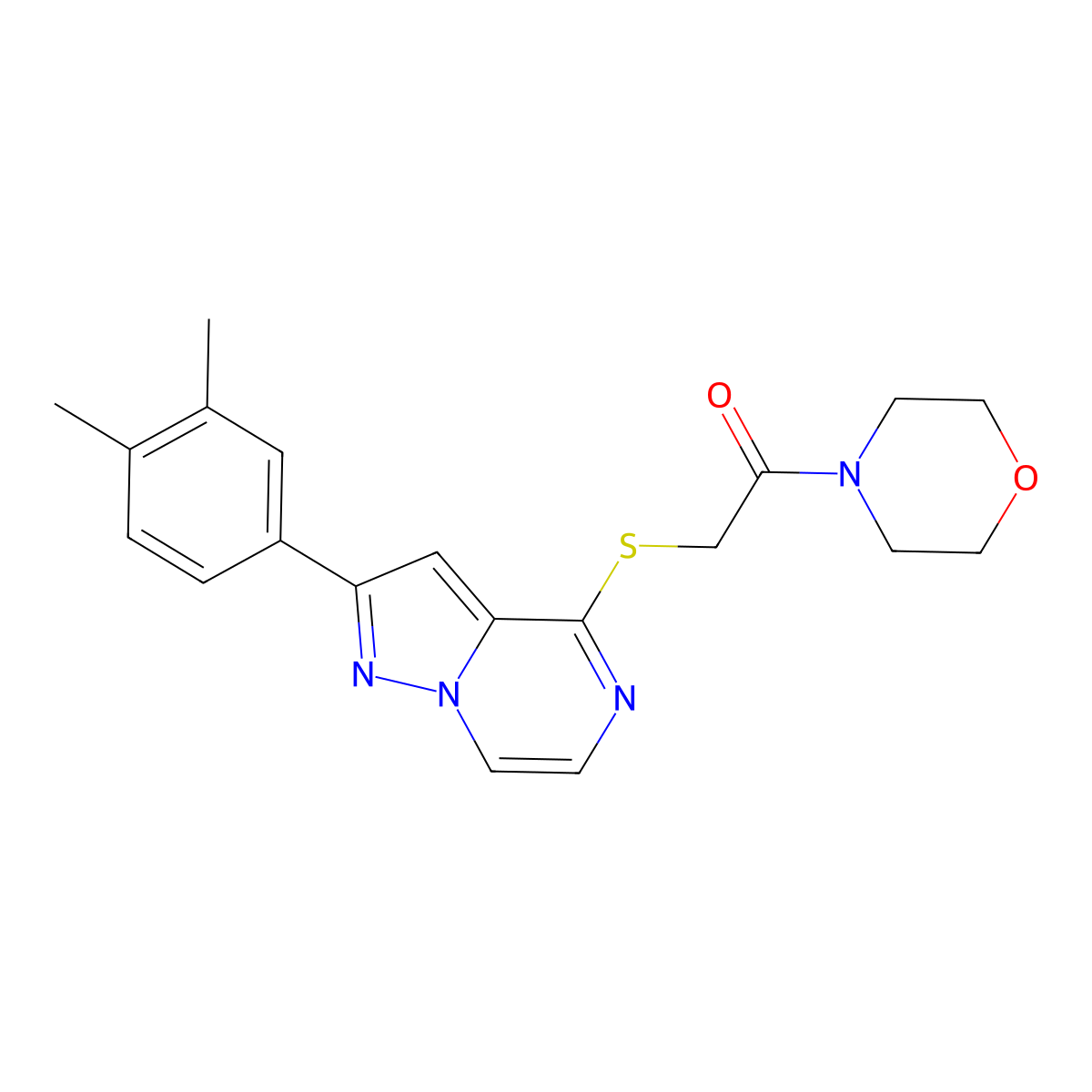 2-((2-(3,4-Dimethylphenyl)pyrazolo[1,5-a]pyrazin-4-yl)thio)-1-morpholinoethanone molecular structure, CAS 1428362-29-1
