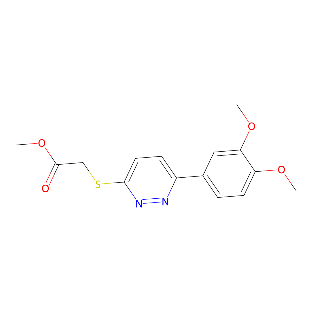 Methyl 2-((6-(3,4-dimethoxyphenyl)pyridazin-3-yl)thio)acetate molecular structure, CAS 1428362-37-1