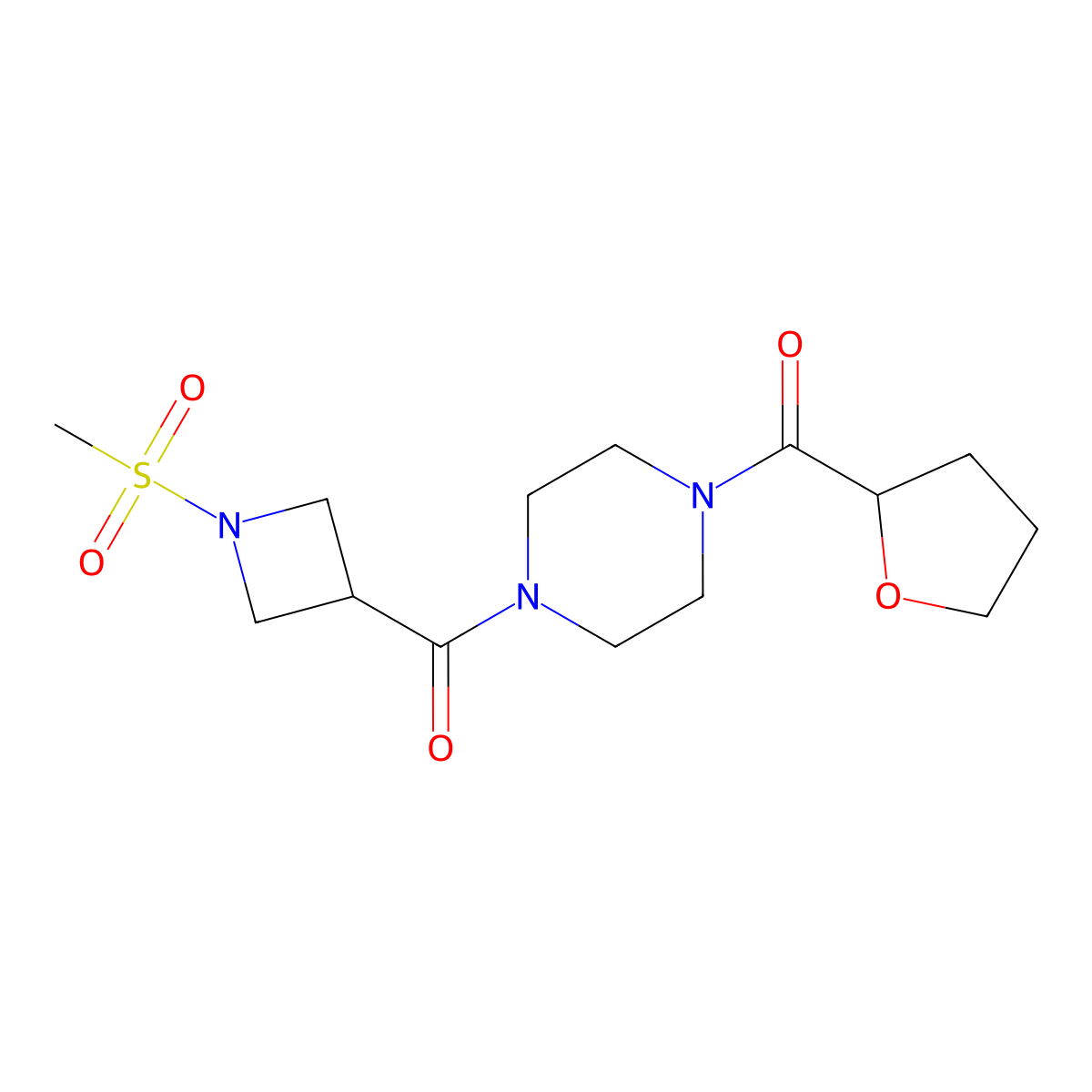 (1-(Methylsulfonyl)azetidin-3-yl)(4-(tetrahydrofuran-2-carbonyl)piperazin-1-yl)methanone molecular structure, CAS 1428362-38-2