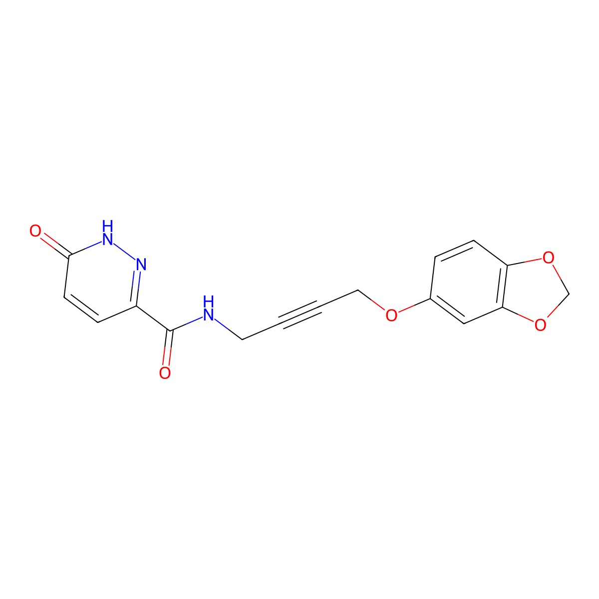N-(4-(benzo[d][1,3]dioxol-5-yloxy)but-2-yn-1-yl)-6-oxo-1,6-dihydropyridazine-3-carboxamide molecular structure, CAS 1428362-39-3