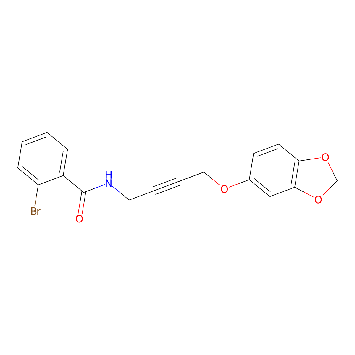 N-(4-(benzo[d][1,3]dioxol-5-yloxy)but-2-yn-1-yl)-2-bromobenzamide molecular structure, CAS 1428362-41-7