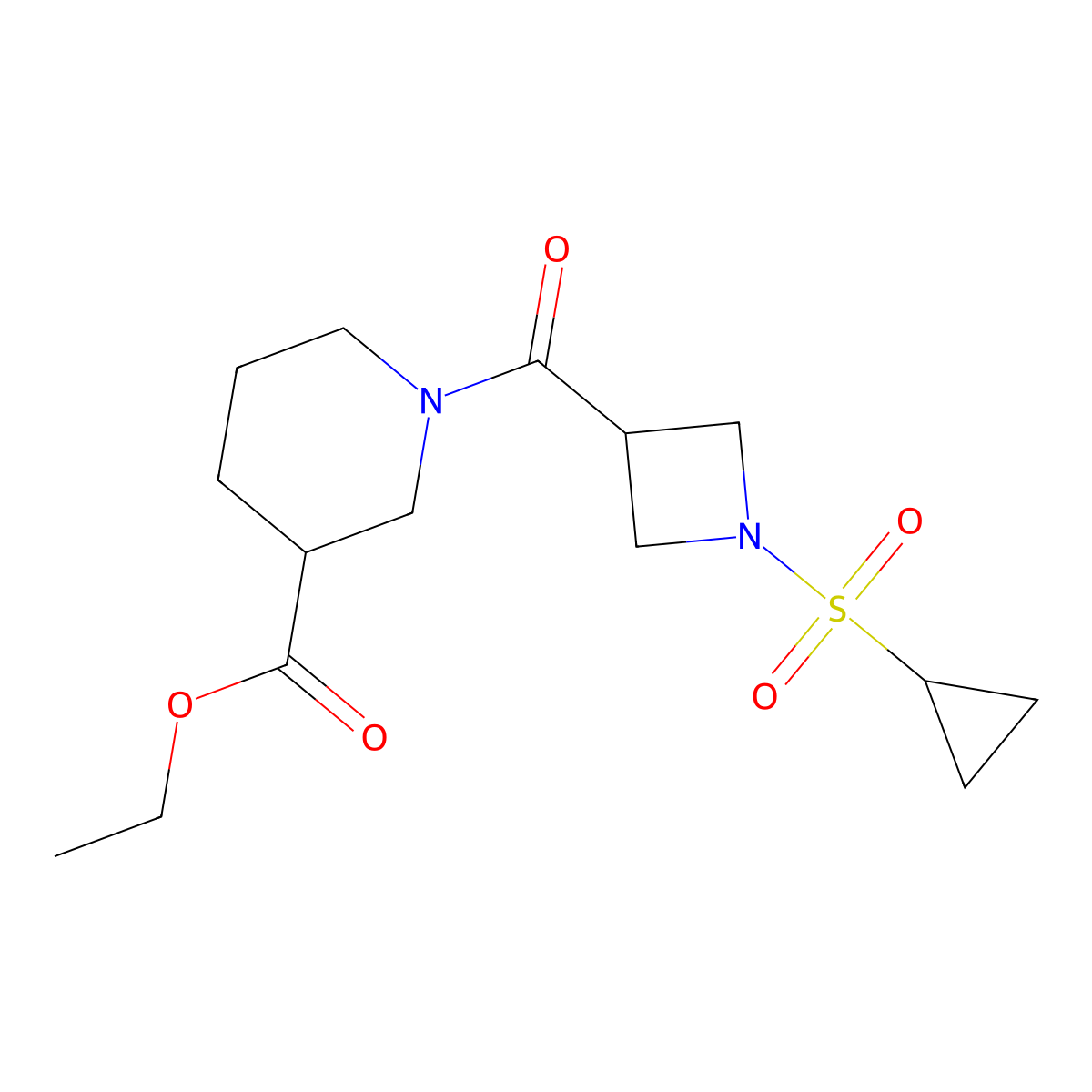 Ethyl 1-(1-(cyclopropylsulfonyl)azetidine-3-carbonyl)piperidine-3-carboxylate molecular structure, CAS 1428362-42-8