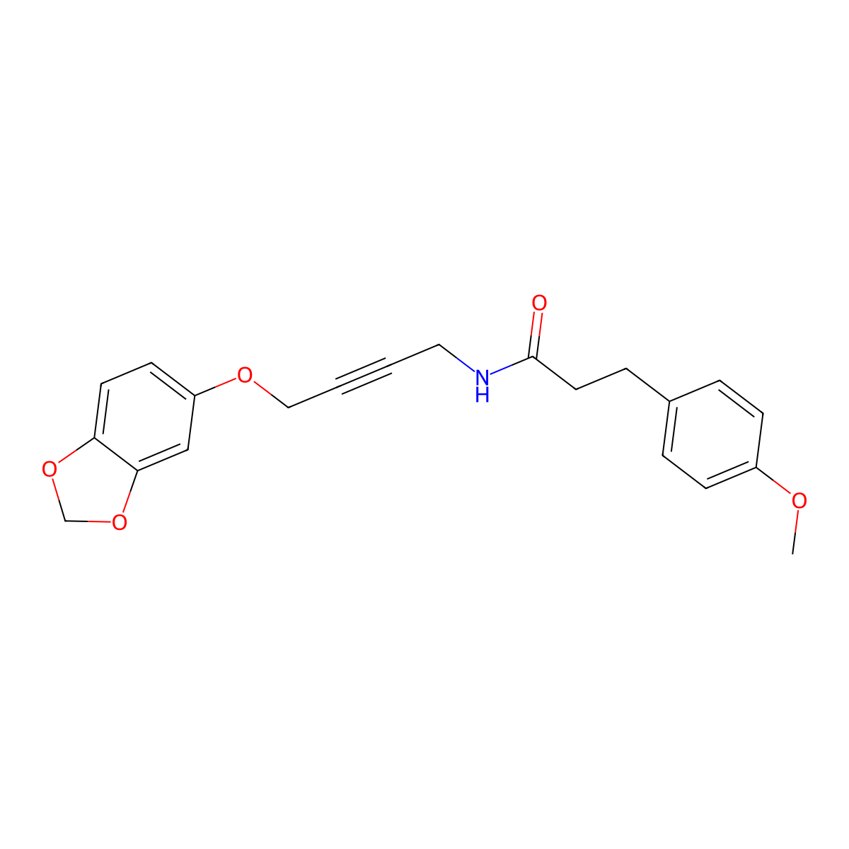 N-(4-(benzo[d][1,3]dioxol-5-yloxy)but-2-yn-1-yl)-3-(4-methoxyphenyl)propanamide molecular structure, CAS 1428362-43-9