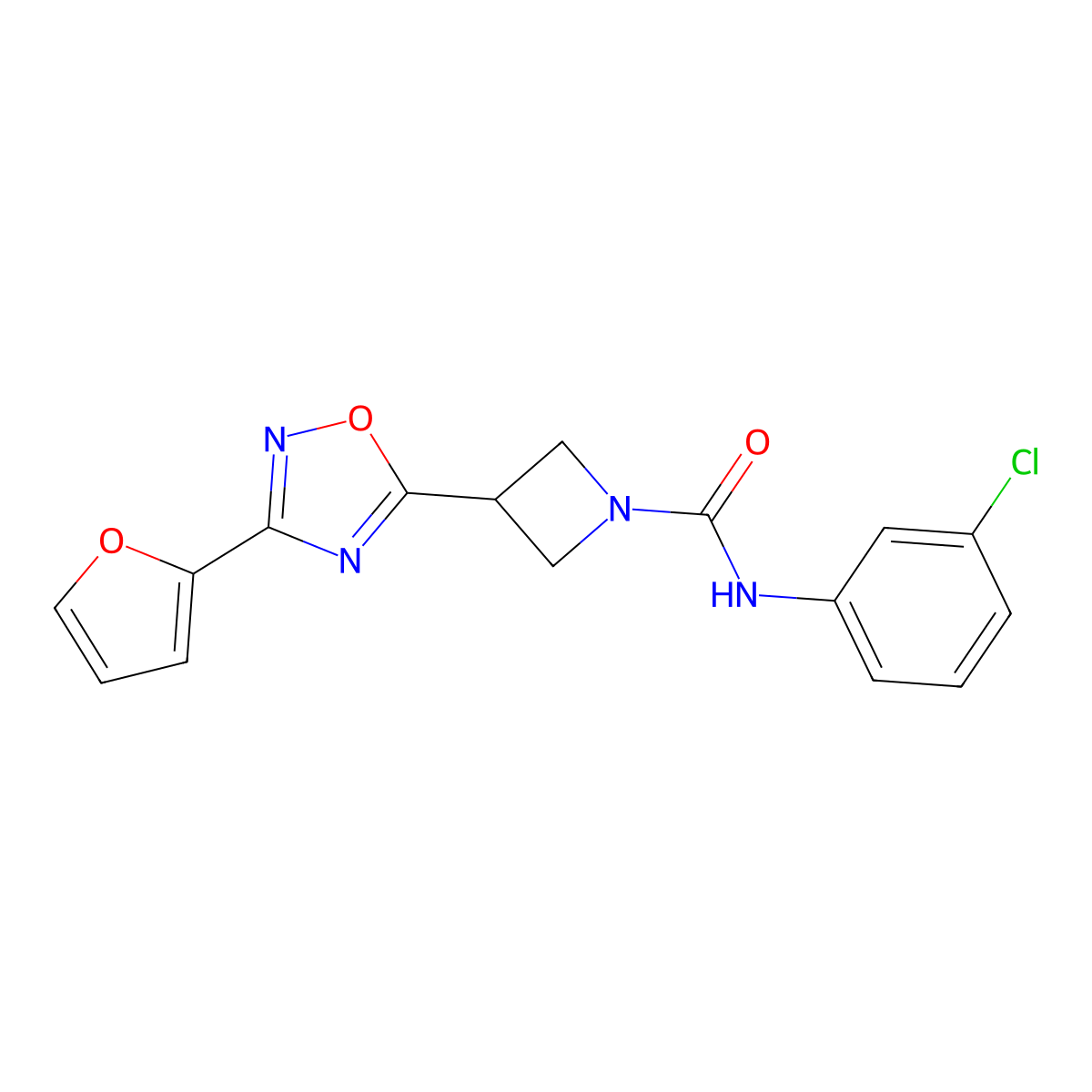 N-(3-Chlorophenyl)-3-[3-(furan-2-YL)-1,2,4-oxadiazol-5-YL]azetidine-1-carboxamide molecular structure, CAS 1428362-44-0