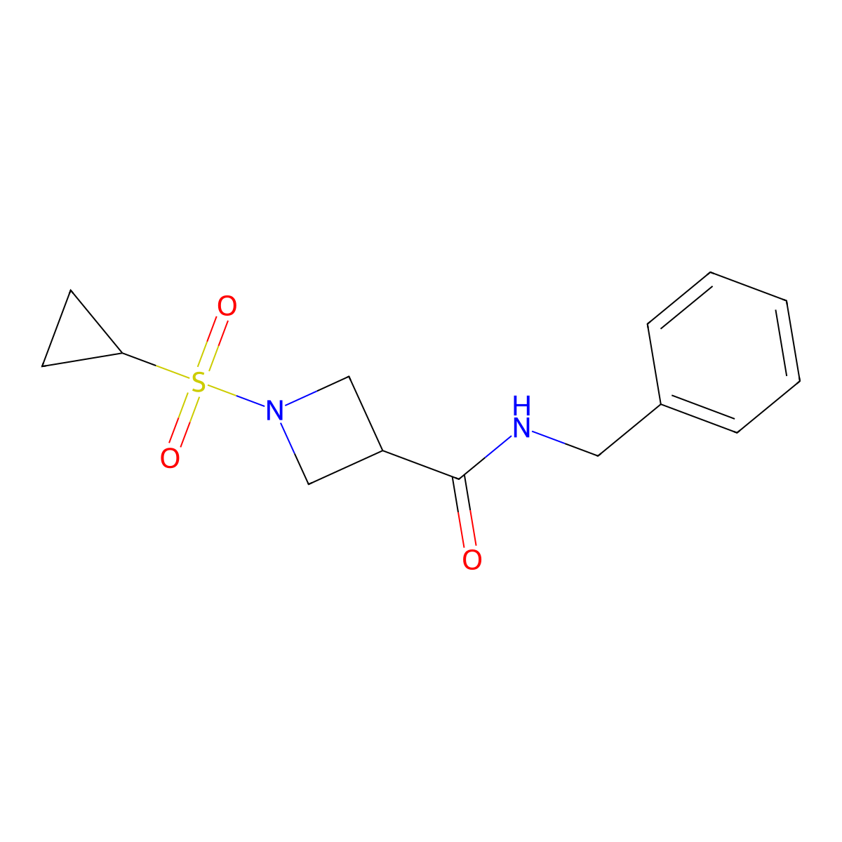 N-benzyl-1-(cyclopropylsulfonyl)azetidine-3-carboxamide molecular structure, CAS 1428362-45-1