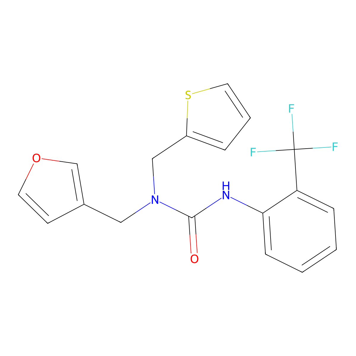 1-(Furan-3-ylmethyl)-1-(thiophen-2-ylmethyl)-3-(2-(trifluoromethyl)phenyl)urea molecular structure, CAS 1428362-47-3