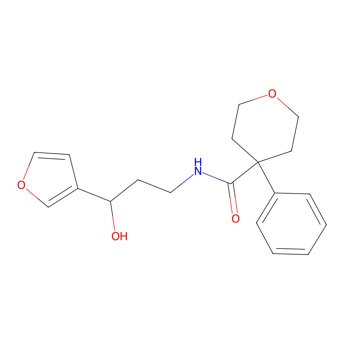 N-[3-(Furan-3-YL)-3-hydroxypropyl]-4-phenyloxane-4-carboxamide molecular structure, CAS 1428362-51-9