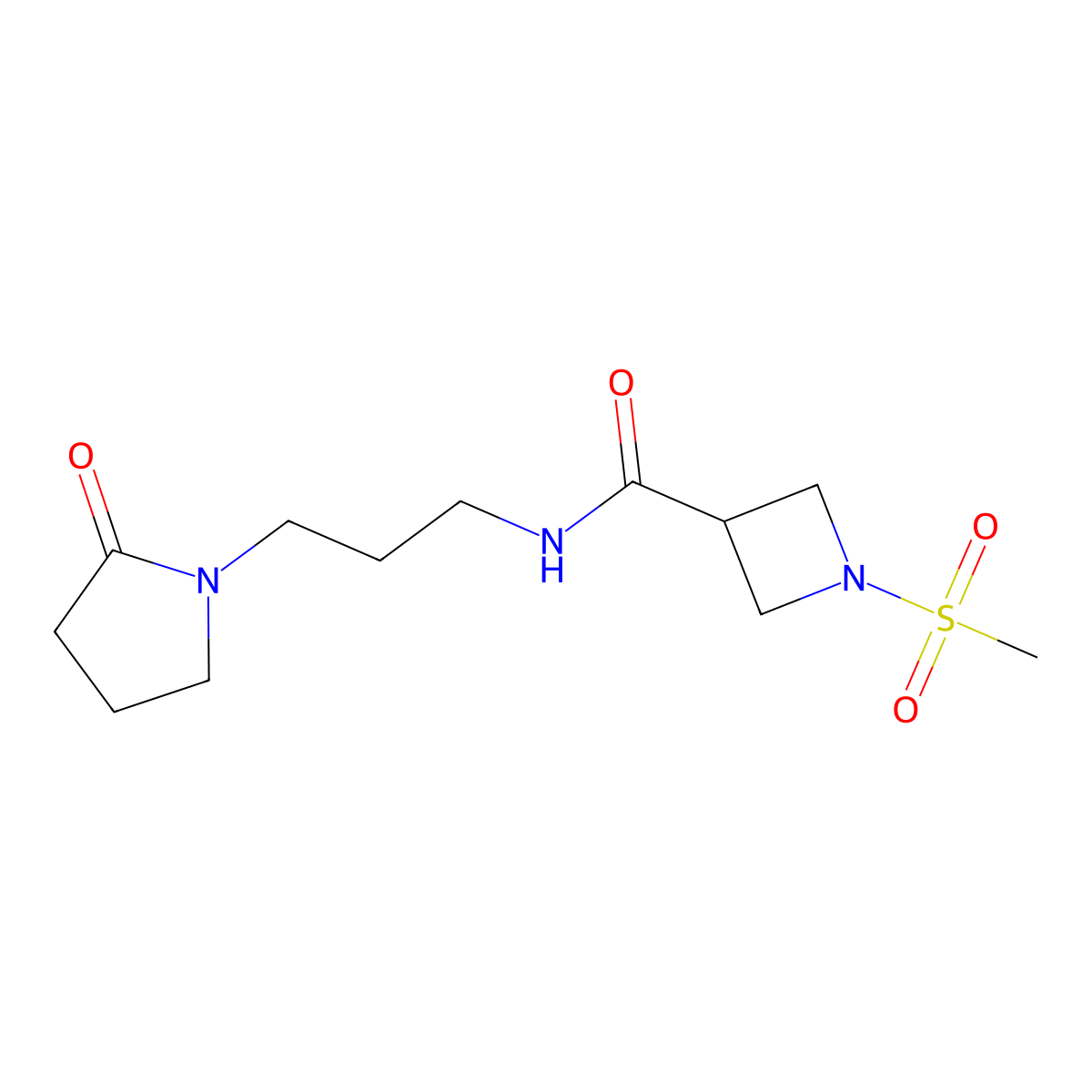 1-(methylsulfonyl)-N-(3-(2-oxopyrrolidin-1-yl)propyl)azetidine-3-carboxamide molecular structure, CAS 1428362-53-1