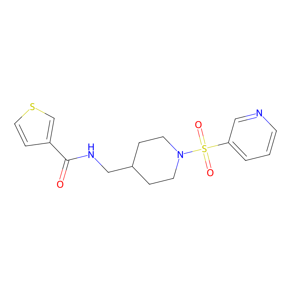 N-((1-(pyridin-3-ylsulfonyl)piperidin-4-yl)methyl)thiophene-3-carboxamide molecular structure, CAS 1428362-64-4