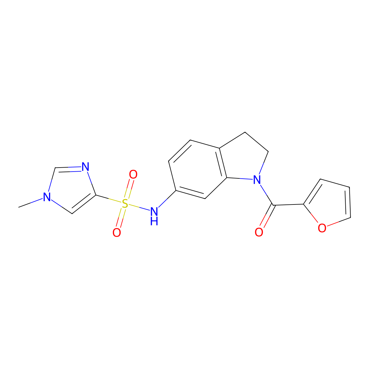 N-(1-(furan-2-carbonyl)indolin-6-yl)-1-methyl-1H-imidazole-4-sulfonamide molecular structure, CAS 1428362-69-9