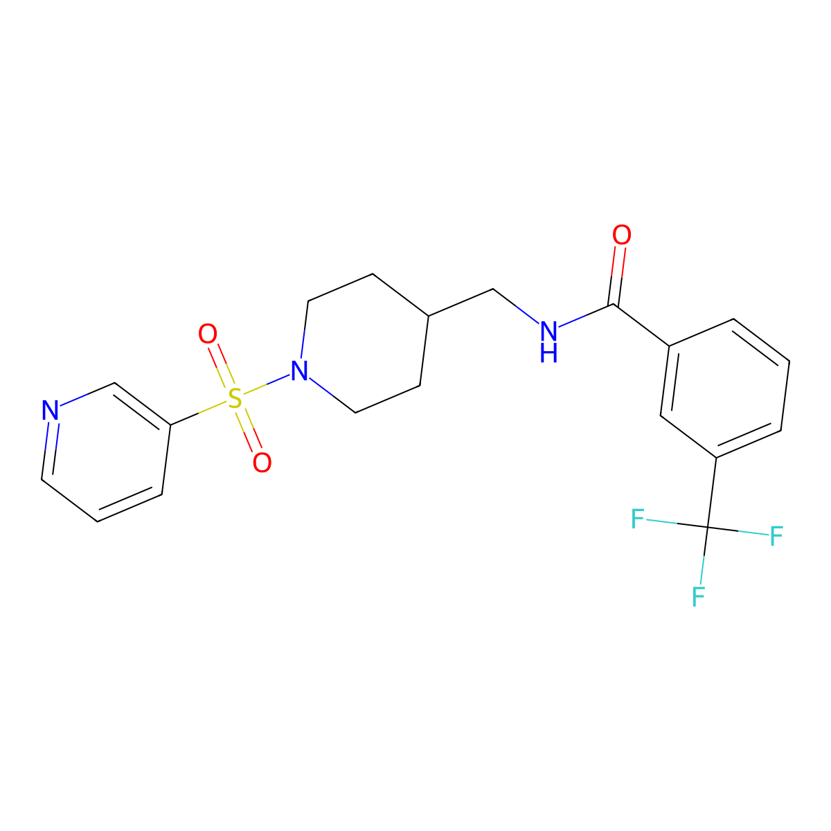 N-((1-(pyridin-3-ylsulfonyl)piperidin-4-yl)methyl)-3-(trifluoromethyl)benzamide molecular structure, CAS 1428362-70-2