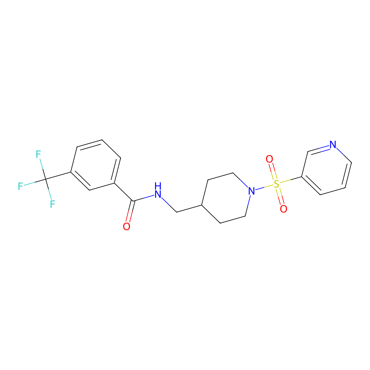 N-((1-(pyridin-3-ylsulfonyl)piperidin-4-yl)methyl)-3-(trifluoromethyl)benzamide molecular structure, CAS 1428362-70-2