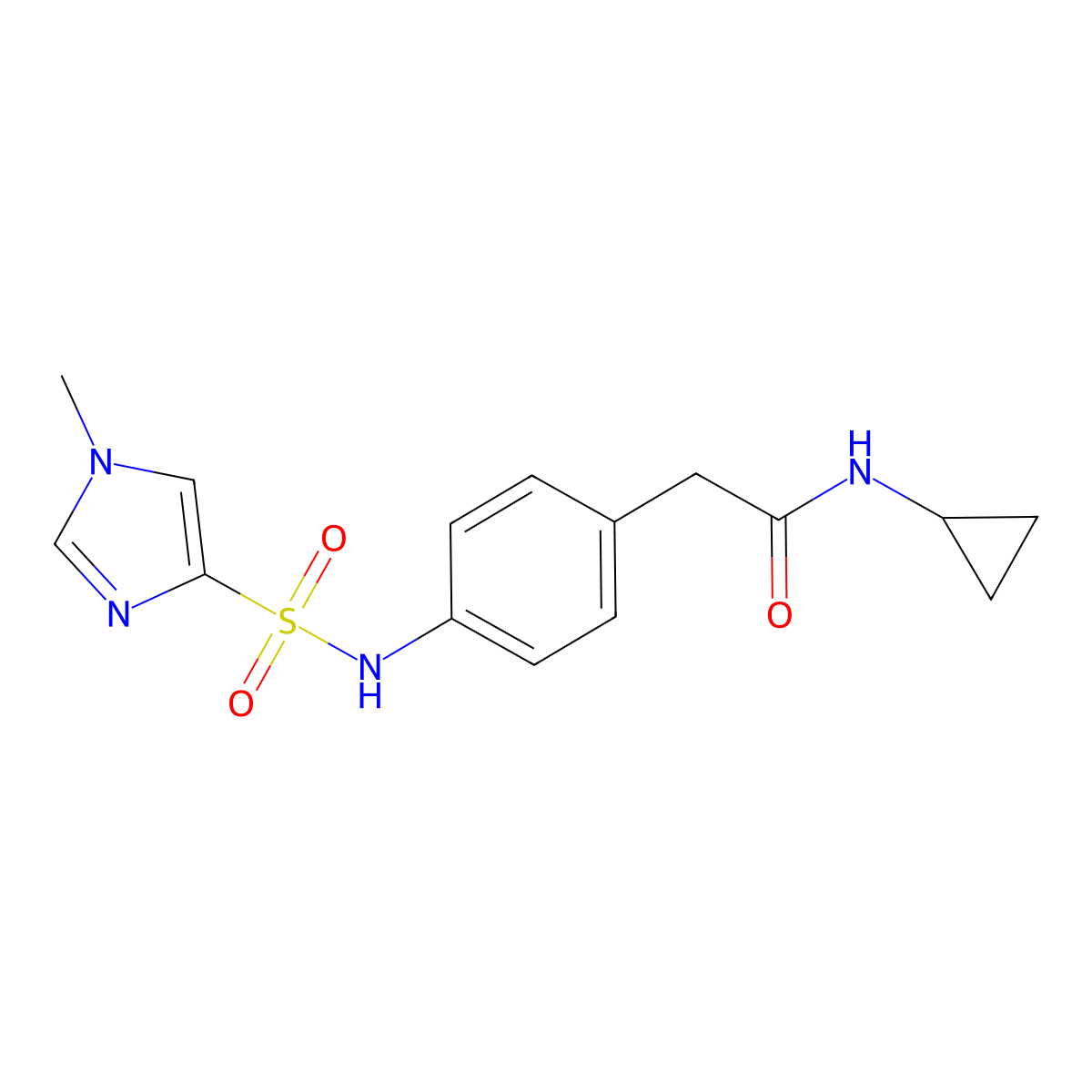 N-cyclopropyl-2-[4-(1-methyl-1H-imidazole-4-sulfonamido)phenyl]acetamide molecular structure, CAS 1428362-72-4