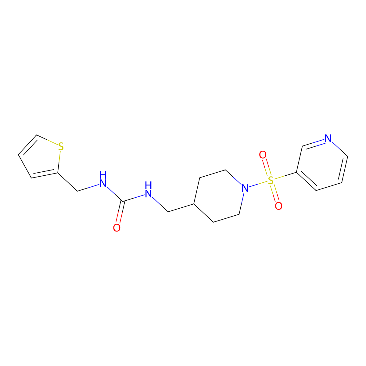 1-((1-(Pyridin-3-ylsulfonyl)piperidin-4-yl)methyl)-3-(thiophen-2-ylmethyl)urea molecular structure, CAS 1428362-73-5