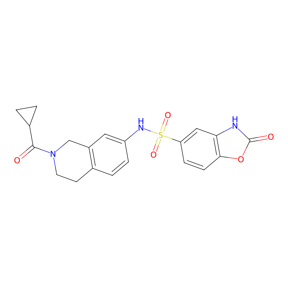 N-(2-(cyclopropanecarbonyl)-1,2,3,4-tetrahydroisoquinolin-7-yl)-2-oxo-2,3-dihydrobenzo[d]oxazole-5-sulfonamide molecular structure, CAS 1428362-74-6