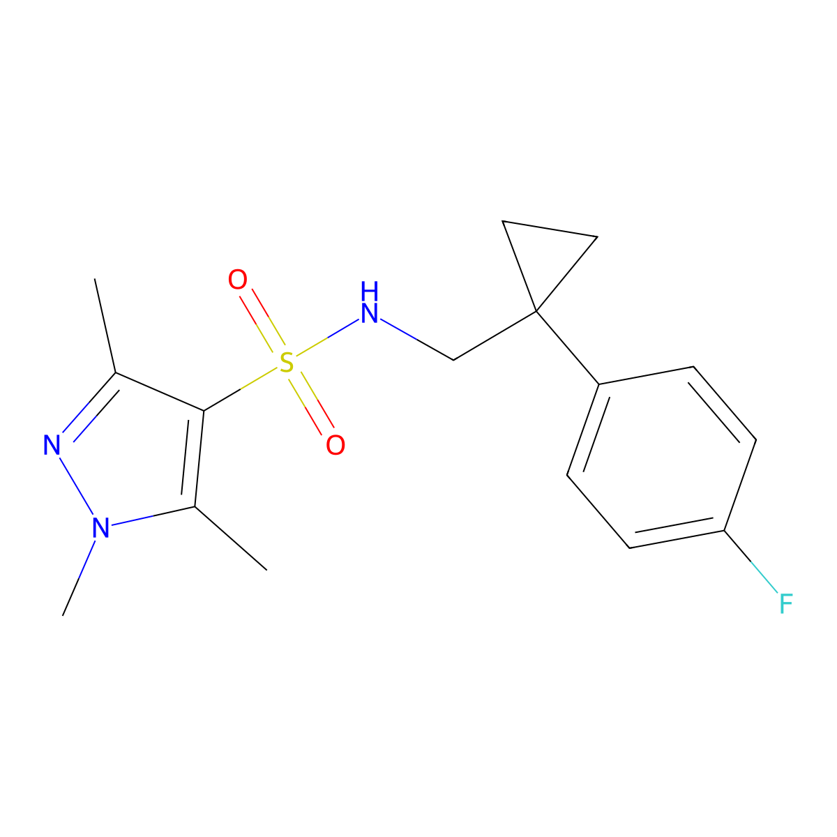 N-{[1-(4-fluorophenyl)cyclopropyl]methyl}-1,3,5-trimethyl-1H-pyrazole-4-sulfonamide molecular structure, CAS 1428362-77-9