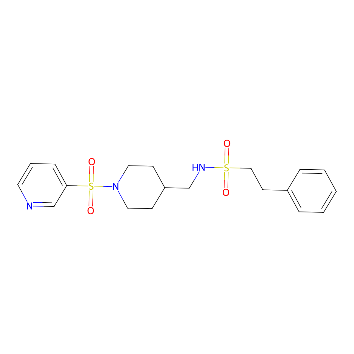 2-phenyl-N-((1-(pyridin-3-ylsulfonyl)piperidin-4-yl)methyl)ethanesulfonamide molecular structure, CAS 1428362-78-0