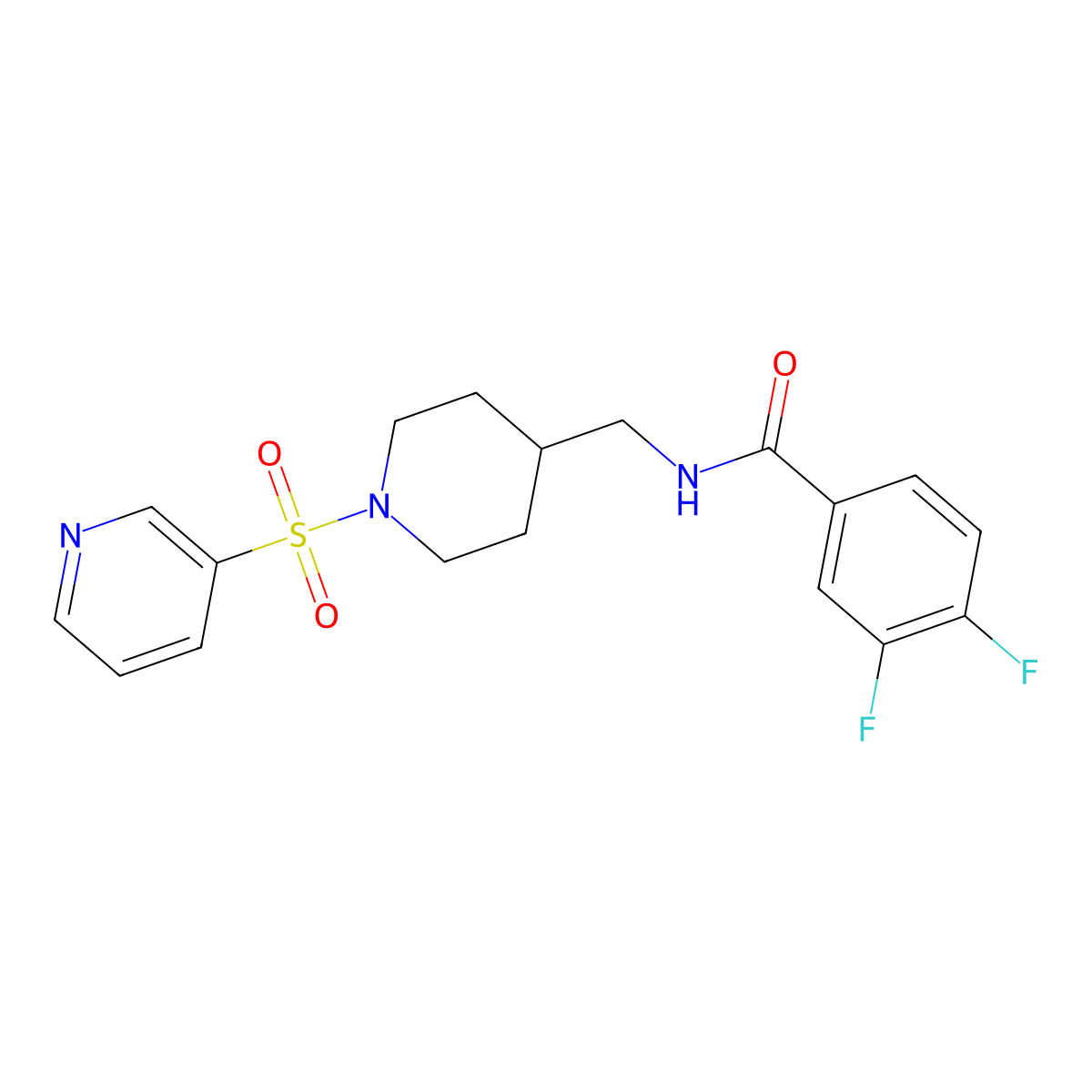 3,4-difluoro-N-((1-(pyridin-3-ylsulfonyl)piperidin-4-yl)methyl)benzamide molecular structure, CAS 1428362-83-7