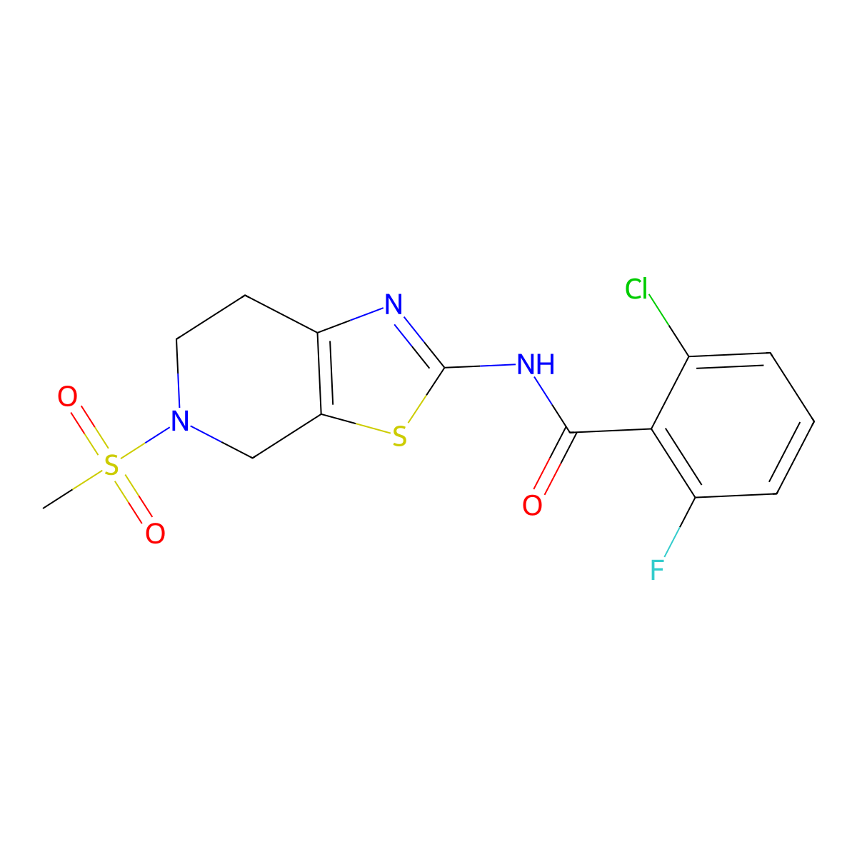 2-chloro-6-fluoro-N-(5-(methylsulfonyl)-4,5,6,7-tetrahydrothiazolo[5,4-c]pyridin-2-yl)benzamide molecular structure, CAS 1428362-87-1