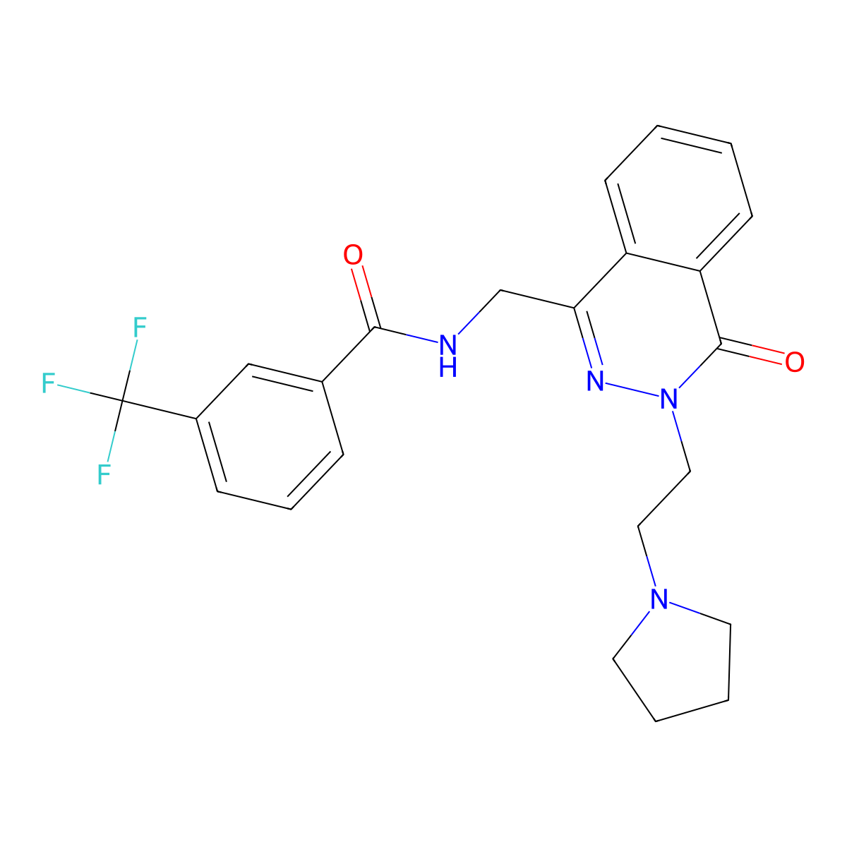N-({4-oxo-3-[2-(pyrrolidin-1-yl)ethyl]-3,4-dihydrophthalazin-1-yl}methyl)-3-(trifluoromethyl)benzamide molecular structure, CAS 1428362-88-2