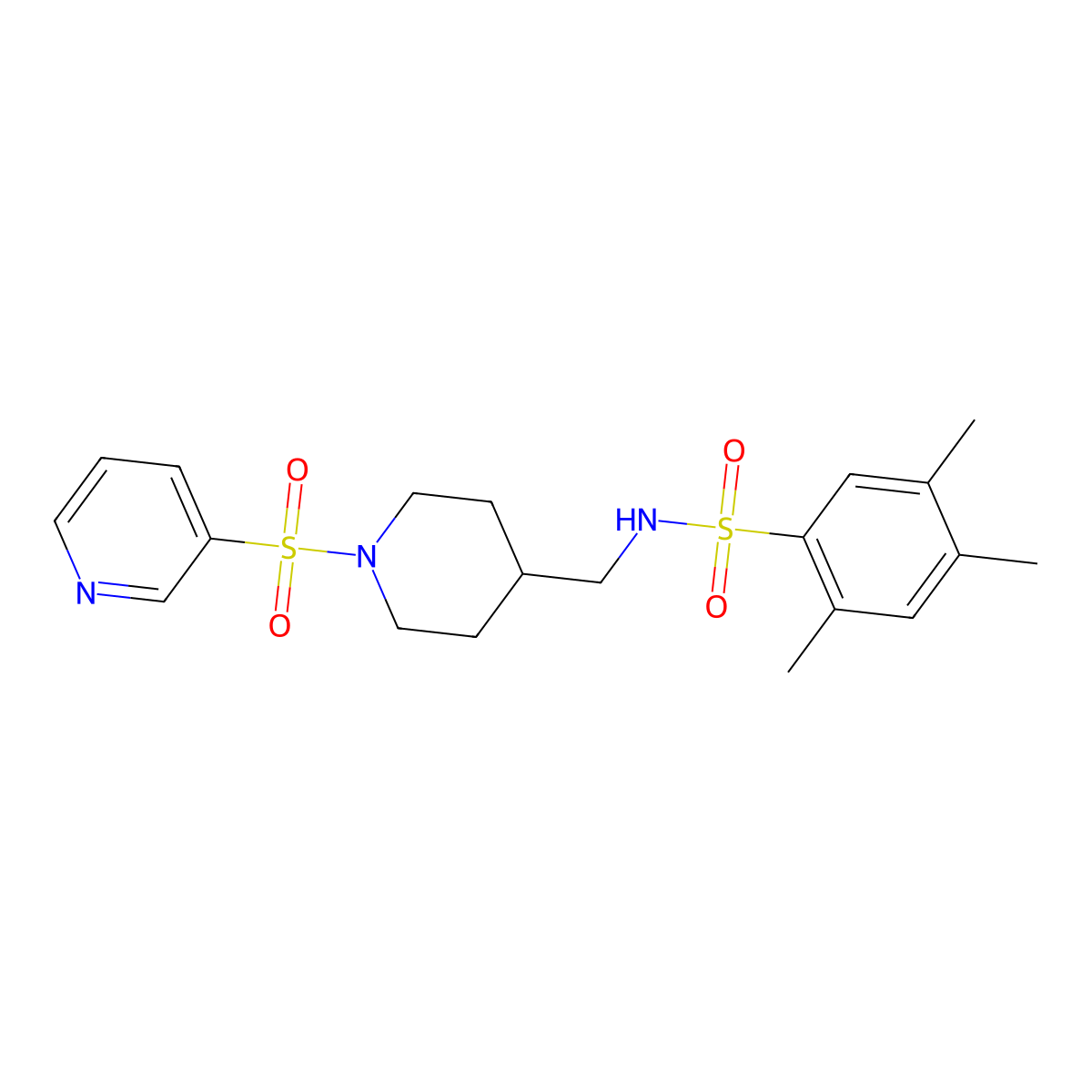 2,4,5-trimethyl-N-((1-(pyridin-3-ylsulfonyl)piperidin-4-yl)methyl)benzenesulfonamide molecular structure, CAS 1428362-93-9