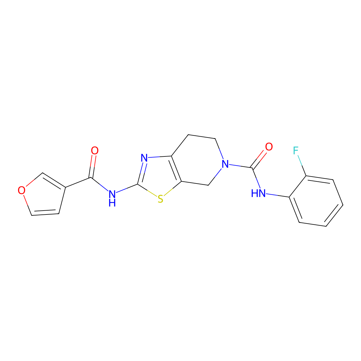 N-(2-fluorophenyl)-2-(furan-3-carboxamido)-6,7-dihydrothiazolo[5,4-c]pyridine-5(4H)-carboxamide molecular structure, CAS 1428362-94-0