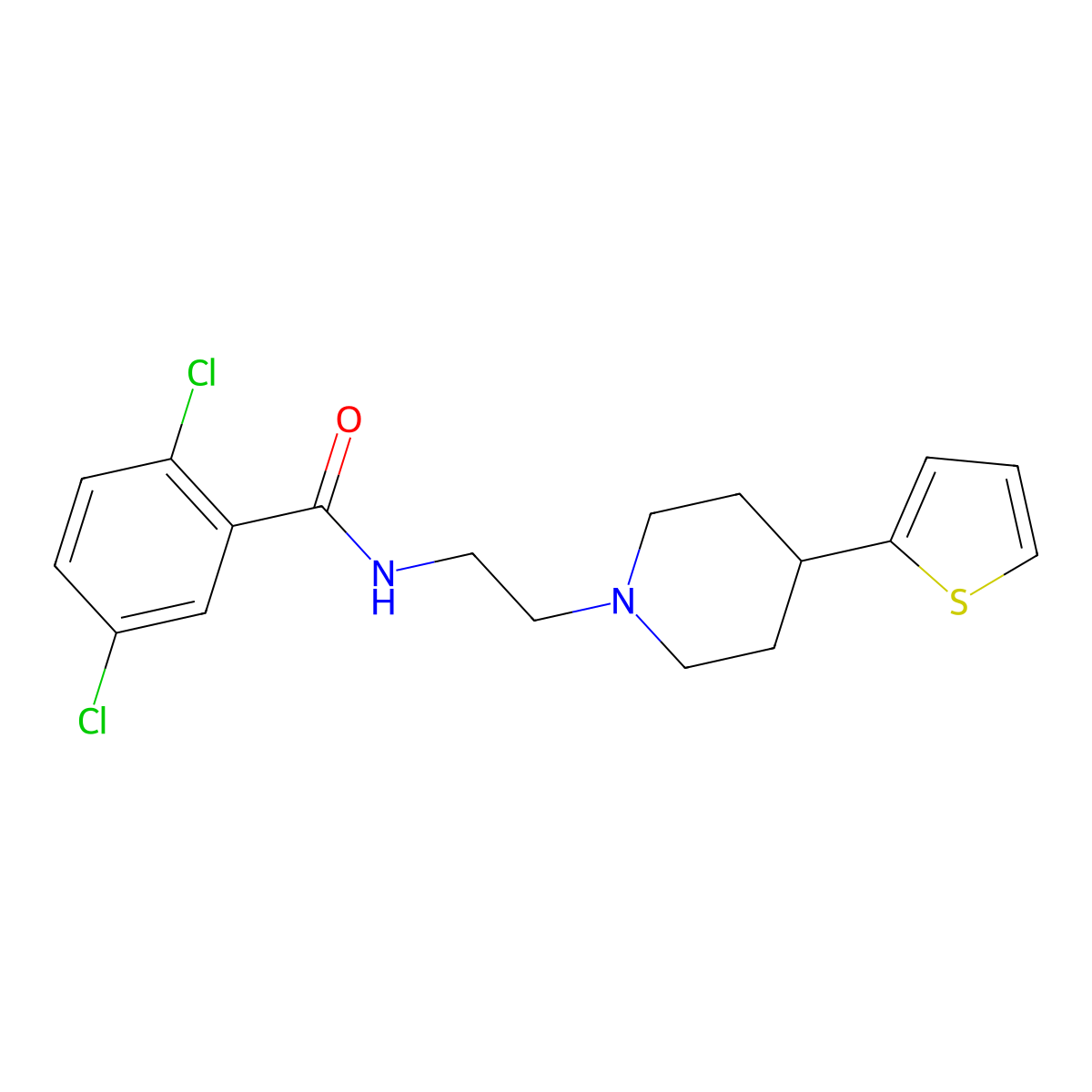 2,5-Dichloro-N-{2-[4-(thiophen-2-YL)piperidin-1-YL]ethyl}benzamide molecular structure, CAS 1428362-96-2