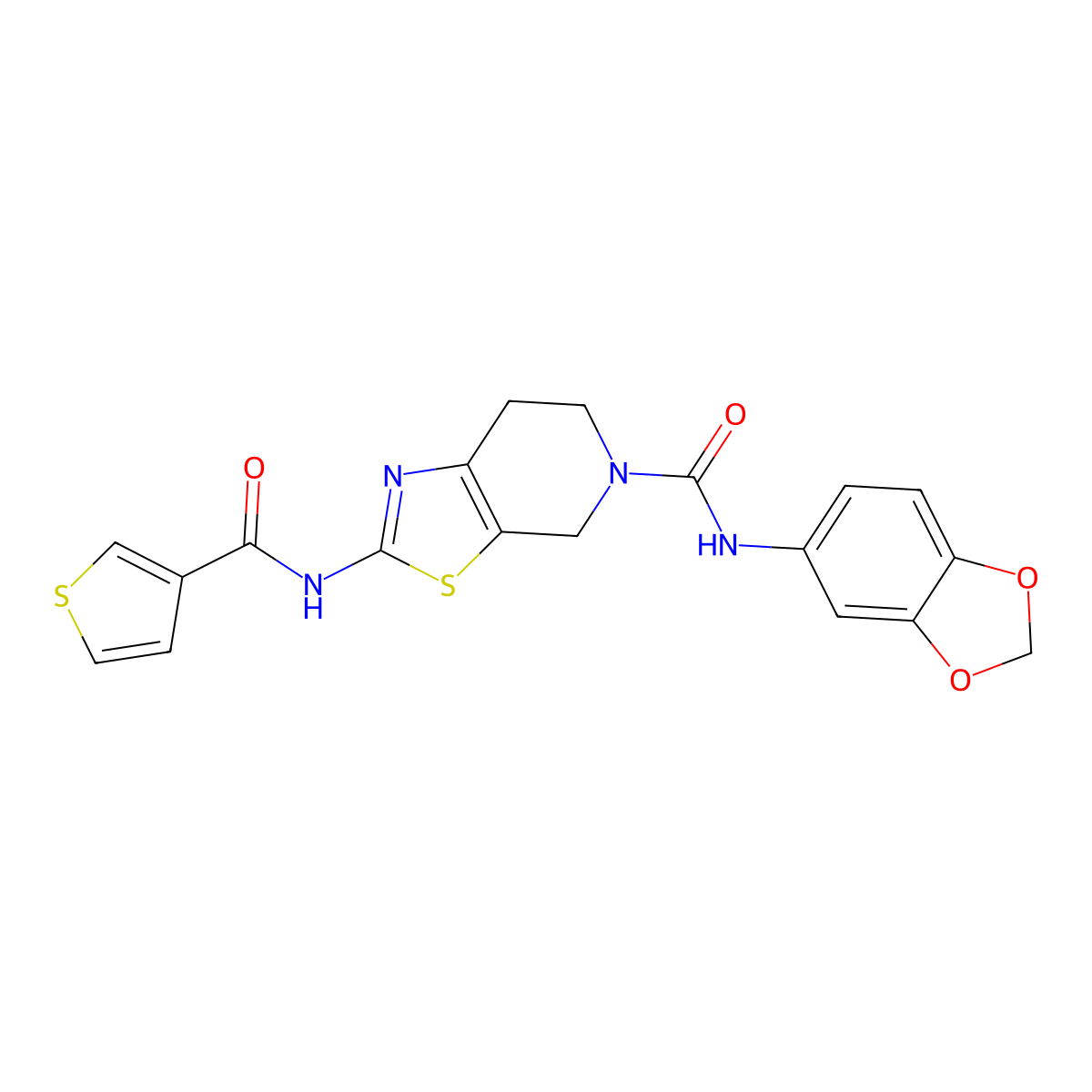 N-(benzo[d][1,3]dioxol-5-yl)-2-(thiophene-3-carboxamido)-6,7-dihydrothiazolo[5,4-c]pyridine-5(4H)-carboxamide molecular structure, CAS 1428362-97-3