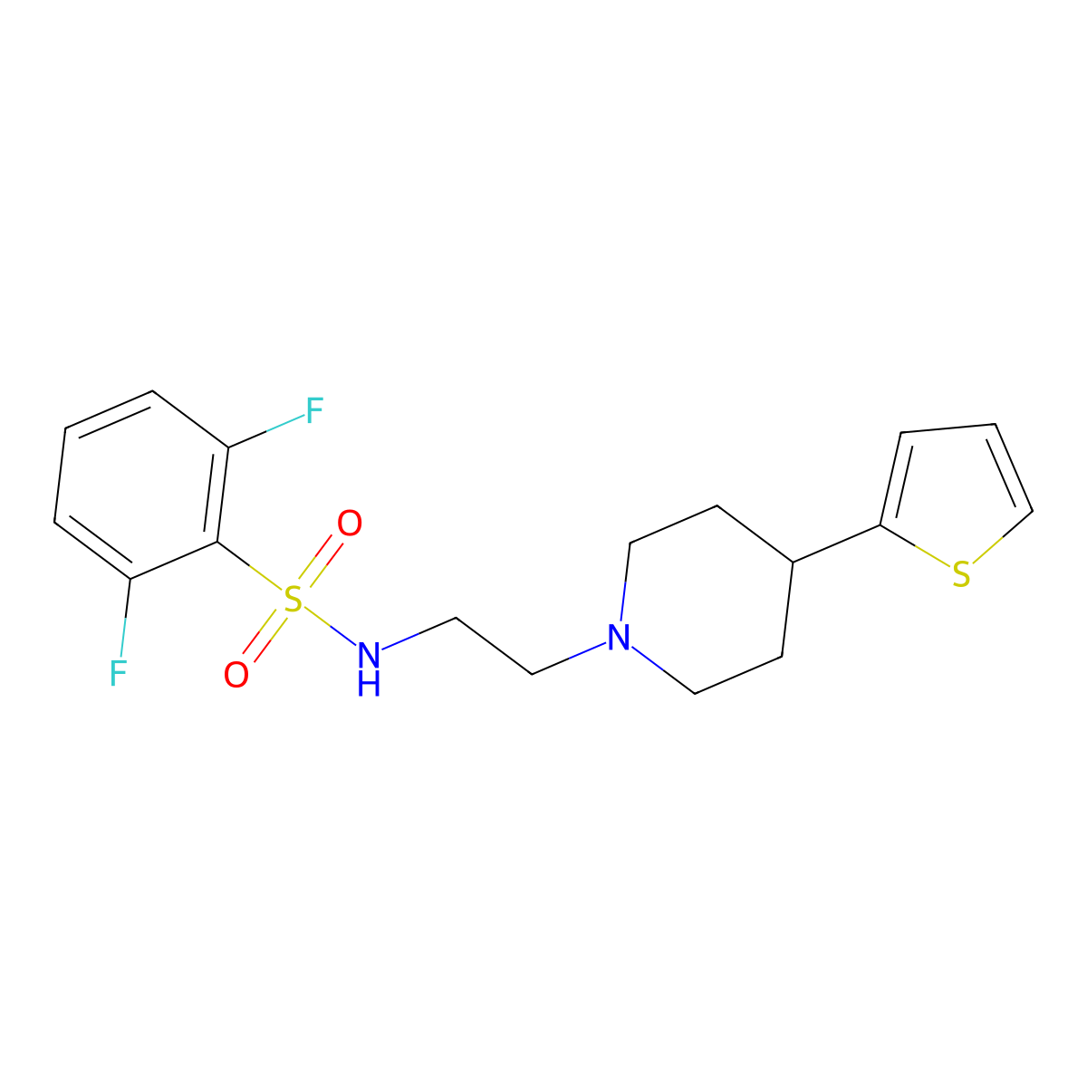 2,6-difluoro-N-(2-(4-(thiophen-2-yl)piperidin-1-yl)ethyl)benzenesulfonamide molecular structure, CAS 1428362-98-4