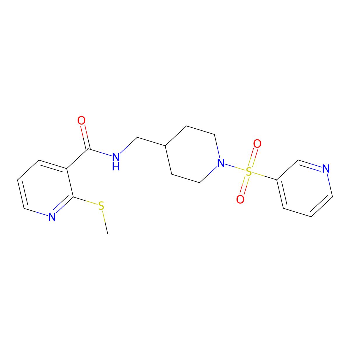 2-(methylthio)-N-((1-(pyridin-3-ylsulfonyl)piperidin-4-yl)methyl)nicotinamide molecular structure, CAS 1428362-99-5
