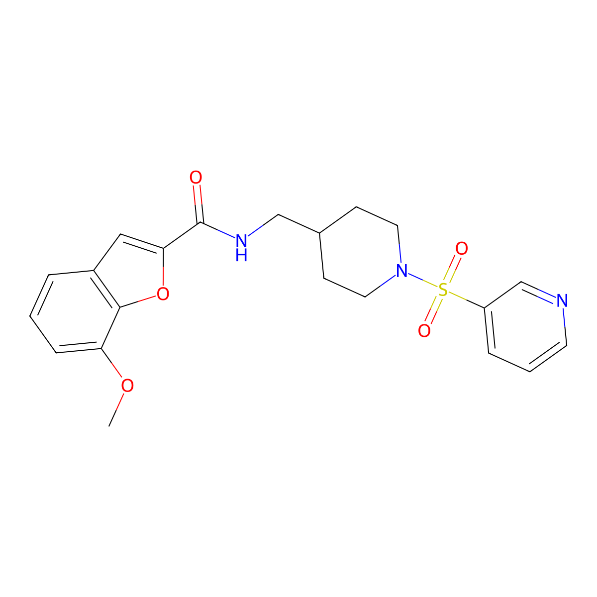 7-methoxy-N-((1-(pyridin-3-ylsulfonyl)piperidin-4-yl)methyl)benzofuran-2-carboxamide molecular structure, CAS 1428363-01-2