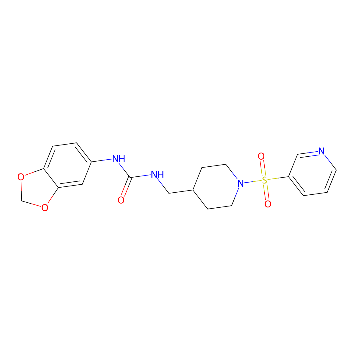 1-(Benzo[d][1,3]dioxol-5-yl)-3-((1-(pyridin-3-ylsulfonyl)piperidin-4-yl)methyl)urea molecular structure, CAS 1428363-04-5