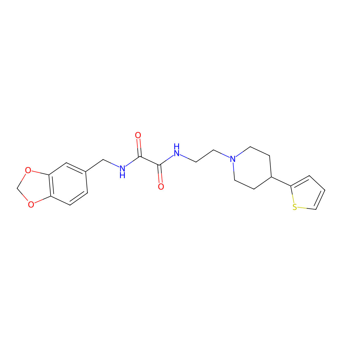 N1-(benzo[d][1,3]dioxol-5-ylmethyl)-N2-(2-(4-(thiophen-2-yl)piperidin-1-yl)ethyl)oxalamide molecular structure, CAS 1428363-05-6