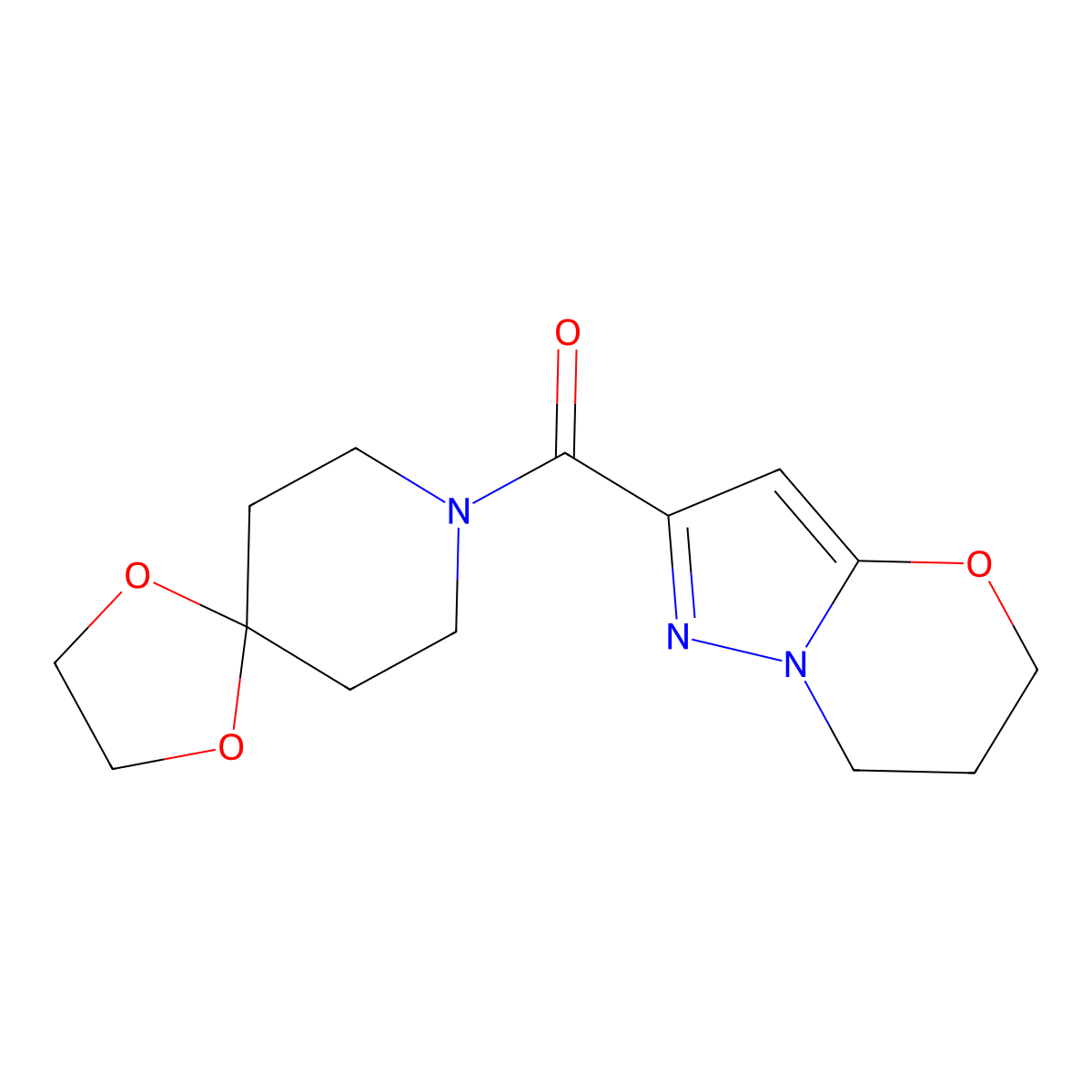 (6,7-dihydro-5H-pyrazolo[5,1-b][1,3]oxazin-2-yl)(1,4-dioxa-8-azaspiro[4.5]decan-8-yl)methanone molecular structure, CAS 1428363-06-7