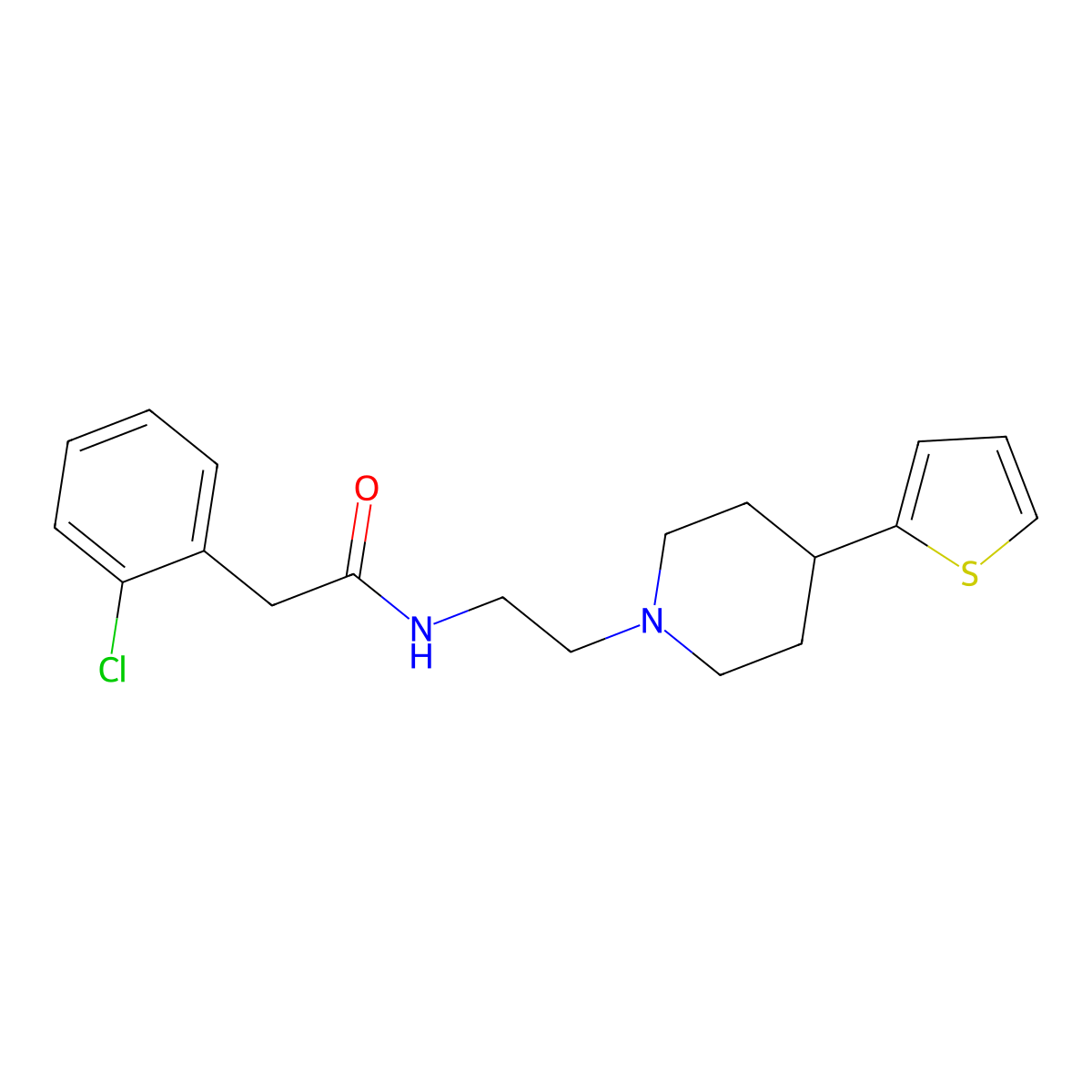 2-(2-chlorophenyl)-N-(2-(4-(thiophen-2-yl)piperidin-1-yl)ethyl)acetamide molecular structure, CAS 1428363-07-8