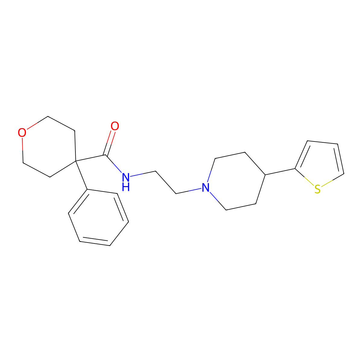 4-phenyl-N-(2-(4-(thiophen-2-yl)piperidin-1-yl)ethyl)tetrahydro-2H-pyran-4-carboxamide molecular structure, CAS 1428363-10-3