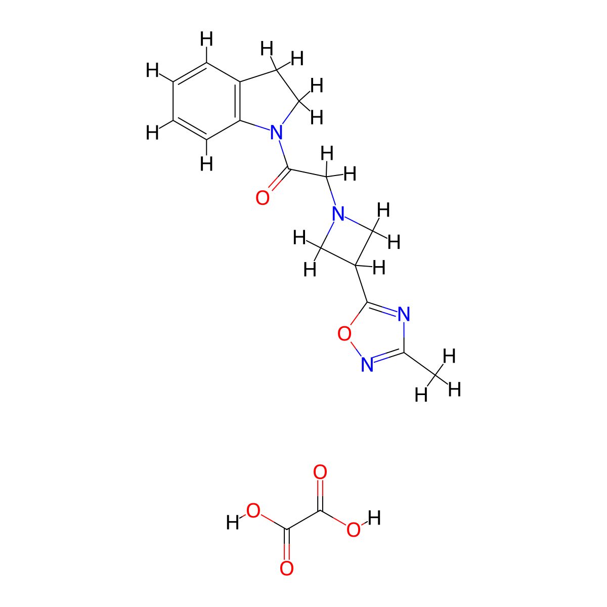 1-(Indolin-1-yl)-2-(3-(3-methyl-1,2,4-oxadiazol-5-yl)azetidin-1-yl)ethanone oxalate molecular structure, CAS 1428363-12-5