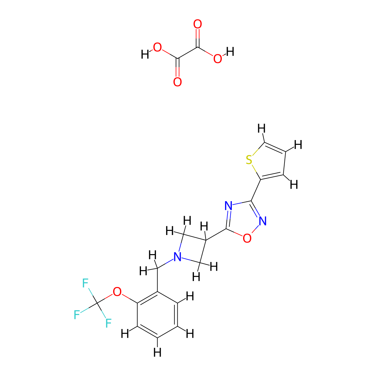 3-(Thiophen-2-yl)-5-(1-(2-(trifluoromethoxy)benzyl)azetidin-3-yl)-1,2,4-oxadiazole oxalate molecular structure, CAS 1428363-14-7