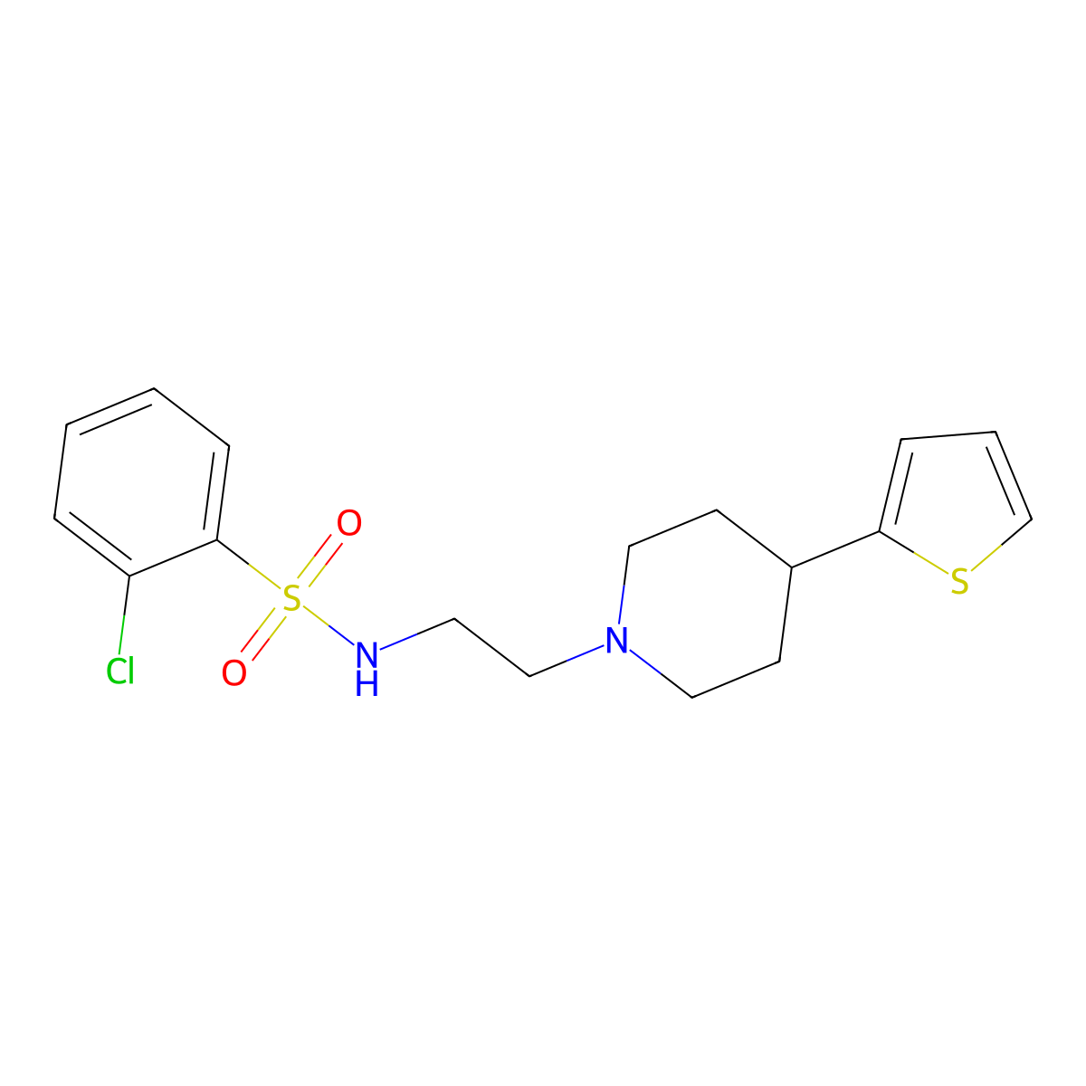 2-chloro-N-(2-(4-(thiophen-2-yl)piperidin-1-yl)ethyl)benzenesulfonamide molecular structure, CAS 1428363-16-9