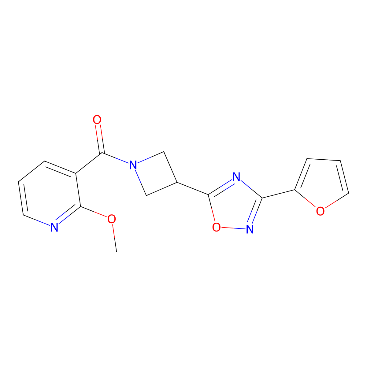 (3-(3-(Furan-2-yl)-1,2,4-oxadiazol-5-yl)azetidin-1-yl)(2-methoxypyridin-3-yl)methanone molecular structure, CAS 1428363-20-5