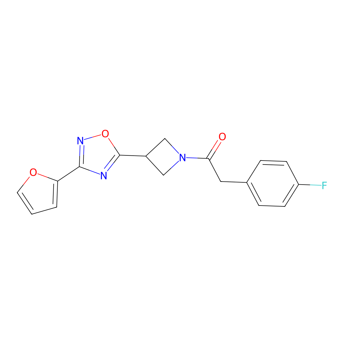 2-(4-Fluorophenyl)-1-(3-(3-(furan-2-yl)-1,2,4-oxadiazol-5-yl)azetidin-1-yl)ethanone molecular structure, CAS 1428363-27-2