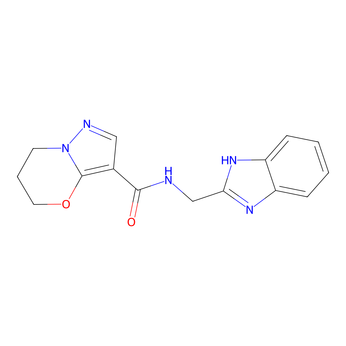 N-((1H-benzo[d]imidazol-2-yl)methyl)-6,7-dihydro-5H-pyrazolo[5,1-b][1,3]oxazine-3-carboxamide molecular structure, CAS 1428363-30-7
