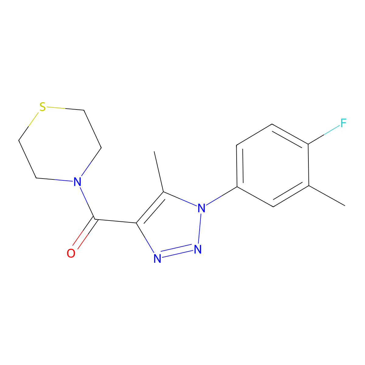 (1-(4-fluoro-3-methylphenyl)-5-methyl-1H-1,2,3-triazol-4-yl)(thiomorpholino)methanone molecular structure, CAS 1428363-33-0