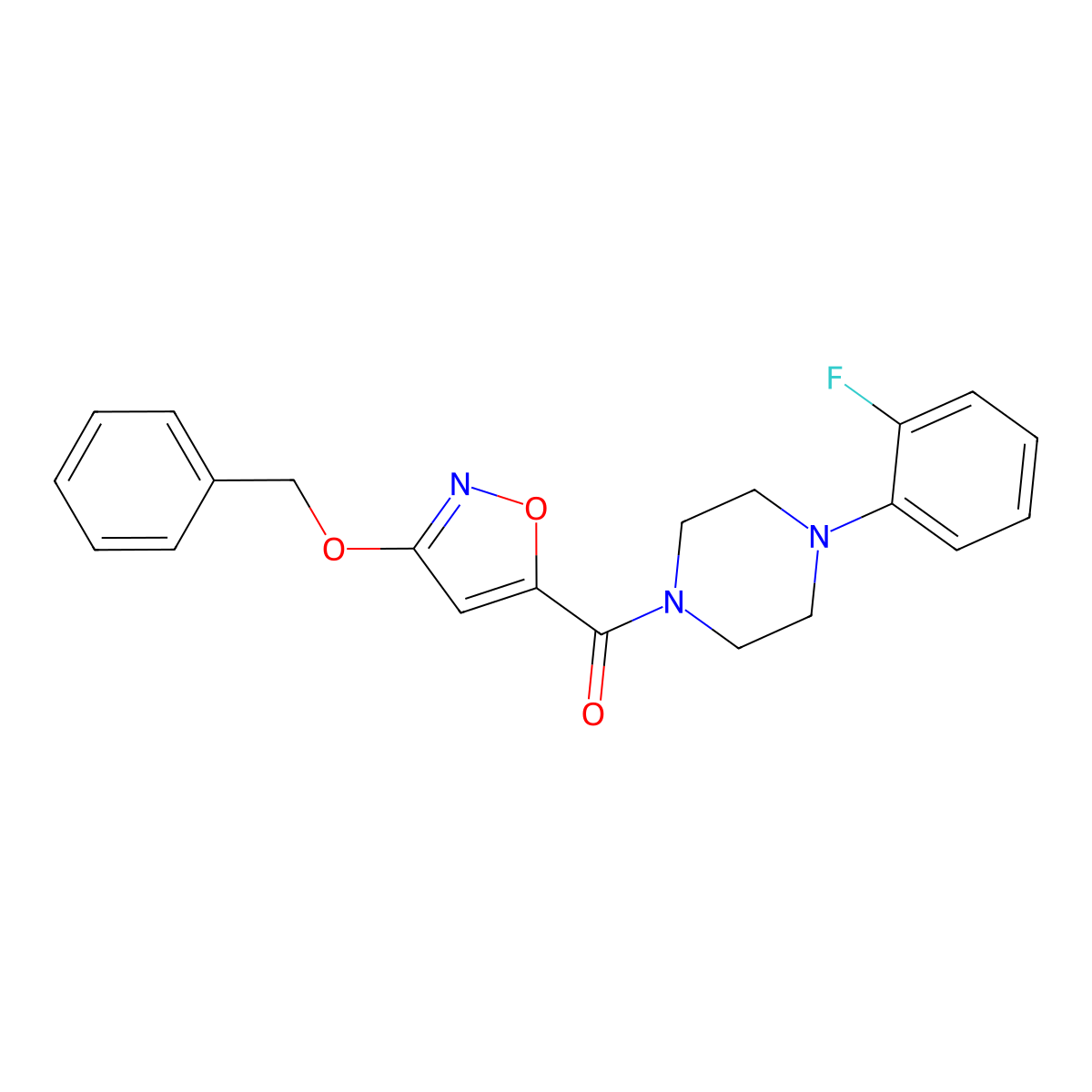(3-(Benzyloxy)isoxazol-5-yl)(4-(2-fluorophenyl)piperazin-1-yl)methanone molecular structure, CAS 1428363-36-3